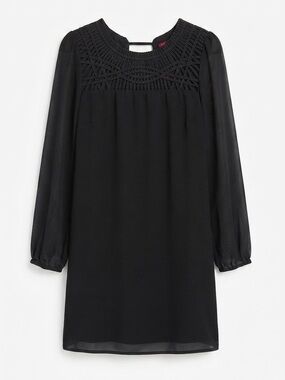 Ted Baker Katia Black Designer Dress Crochet Yoke Sheer Sleeve LBD US 6 TB 2